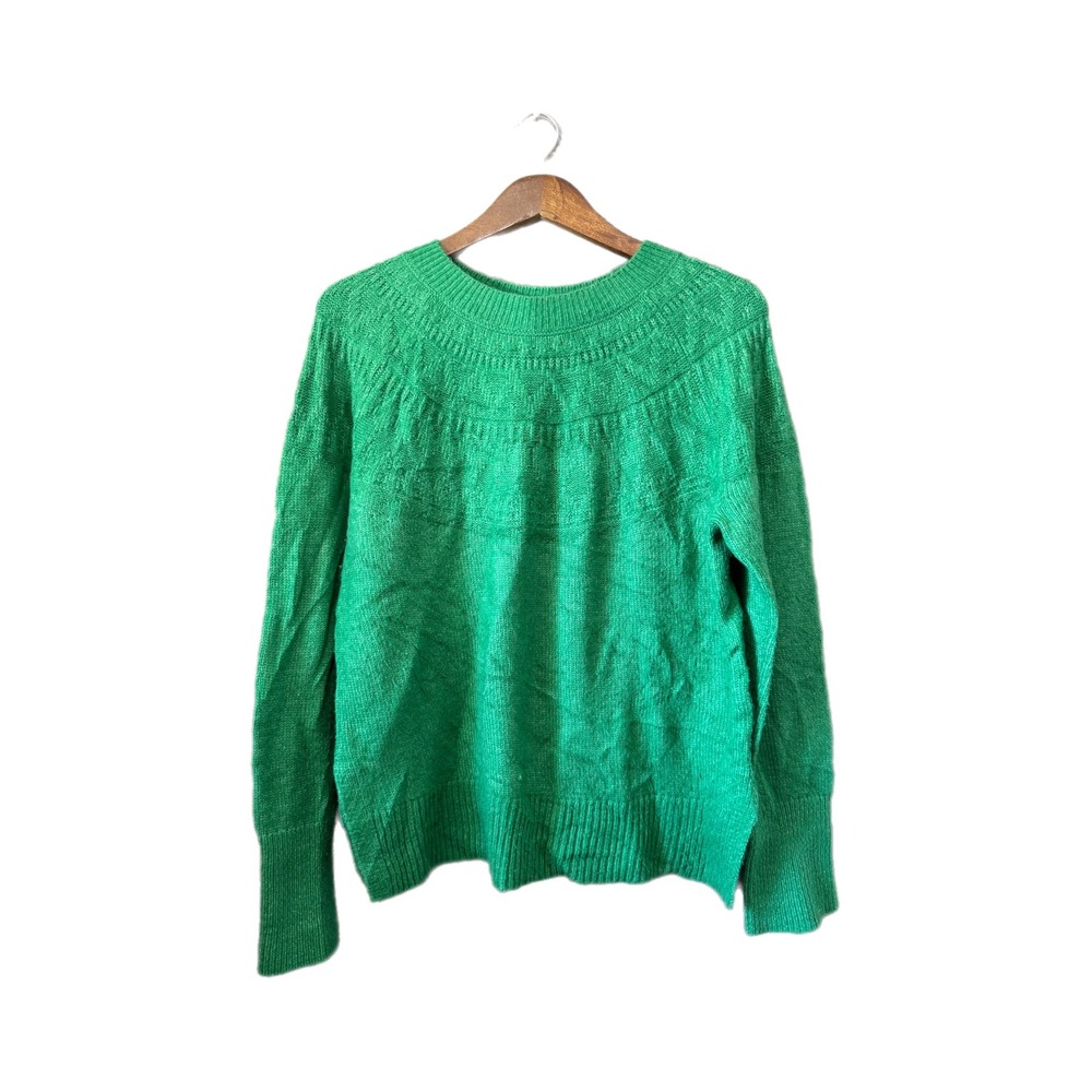 Talbots Sweater Women S Green Excellent Textured Knit Wool Blend Crewneck